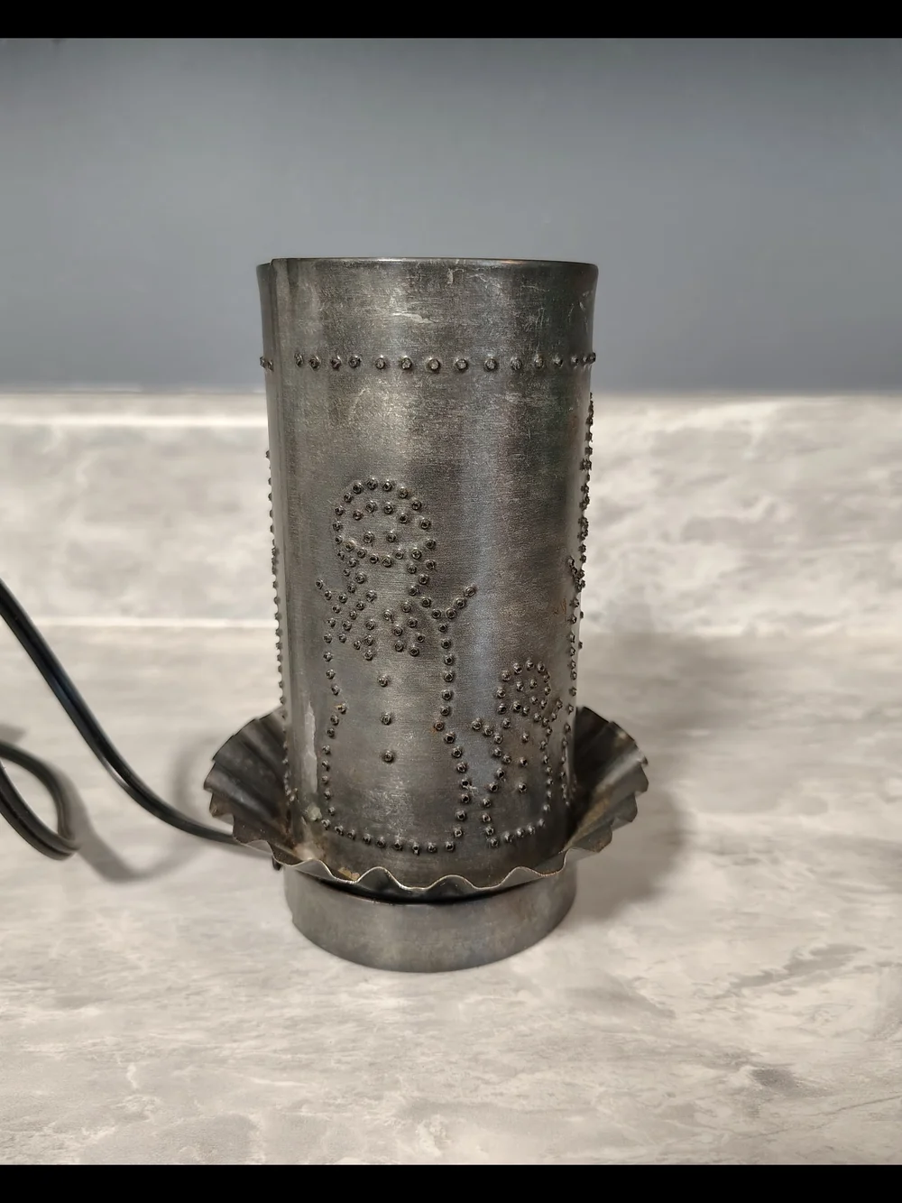 Primitive Punched Tin Snowman Rustic Lamp USA